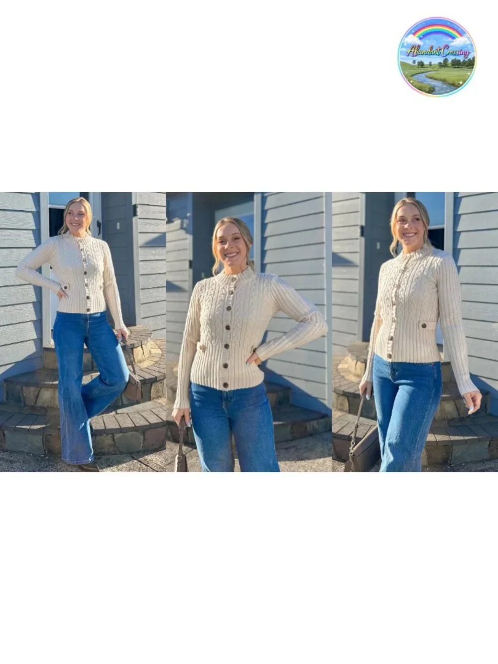 Women's Cable Knit Button Up Cardigan Cropped Sweater Chunky Winter 2025
